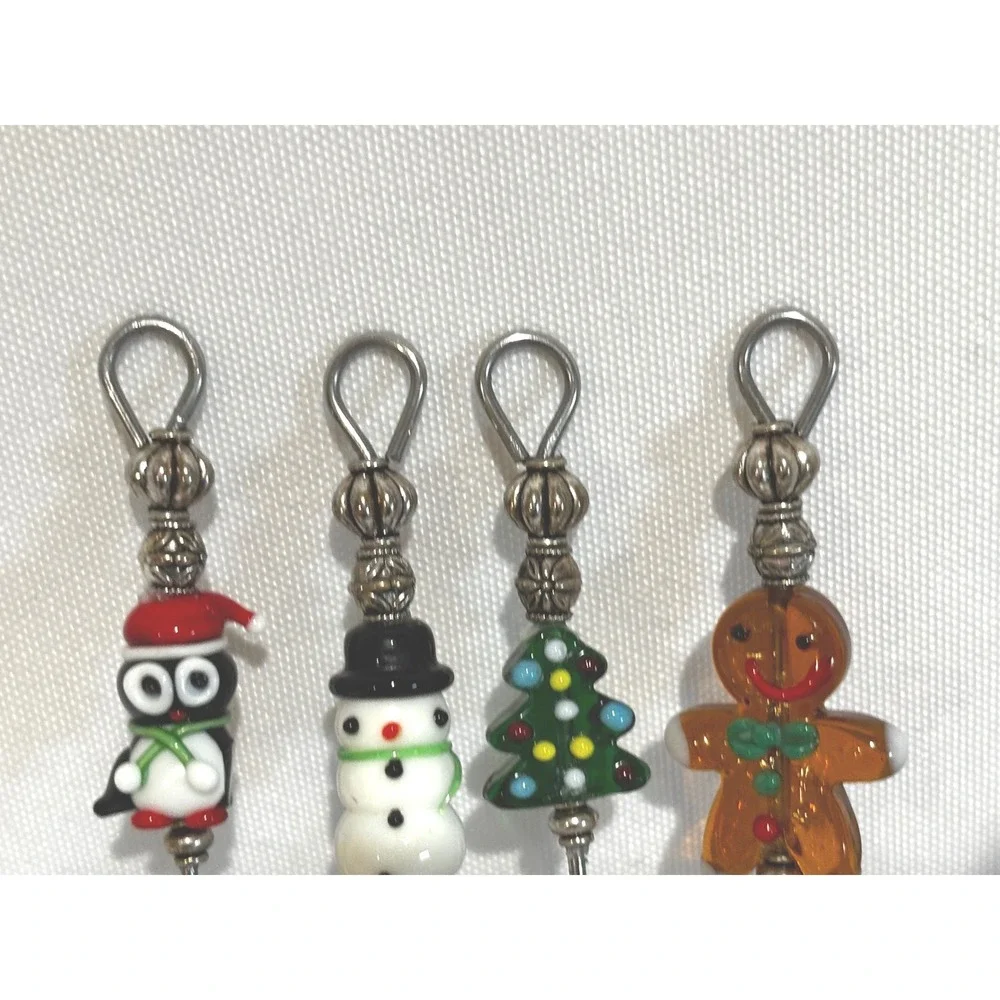 Christmas Beaded‎ Lampwork Glass Cocktail charcuterie Picks snowman tree festive